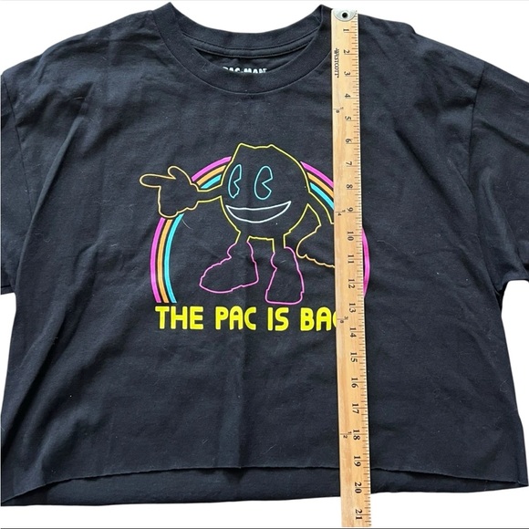 PAC-Man T-Shirt Adults Size L Cut- OFF Cropped Black Multicolored Retro Gaming - Picture 6 of 9
